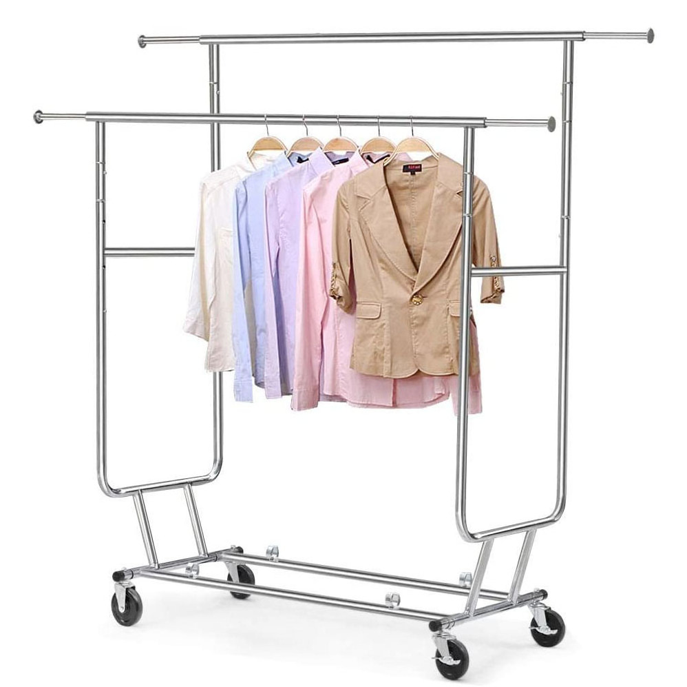 Commercial Clothing Garment Rack Rolling Collapsible Rack Hanger Holder Heavy Duty Double Rail Clothes Rack