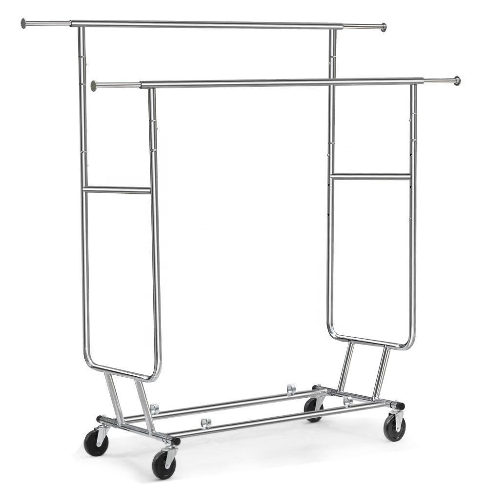 Commercial Grade Adjustable Rolling Double-Rail Clothing Hanging Rack Garment Rack Drying Rack