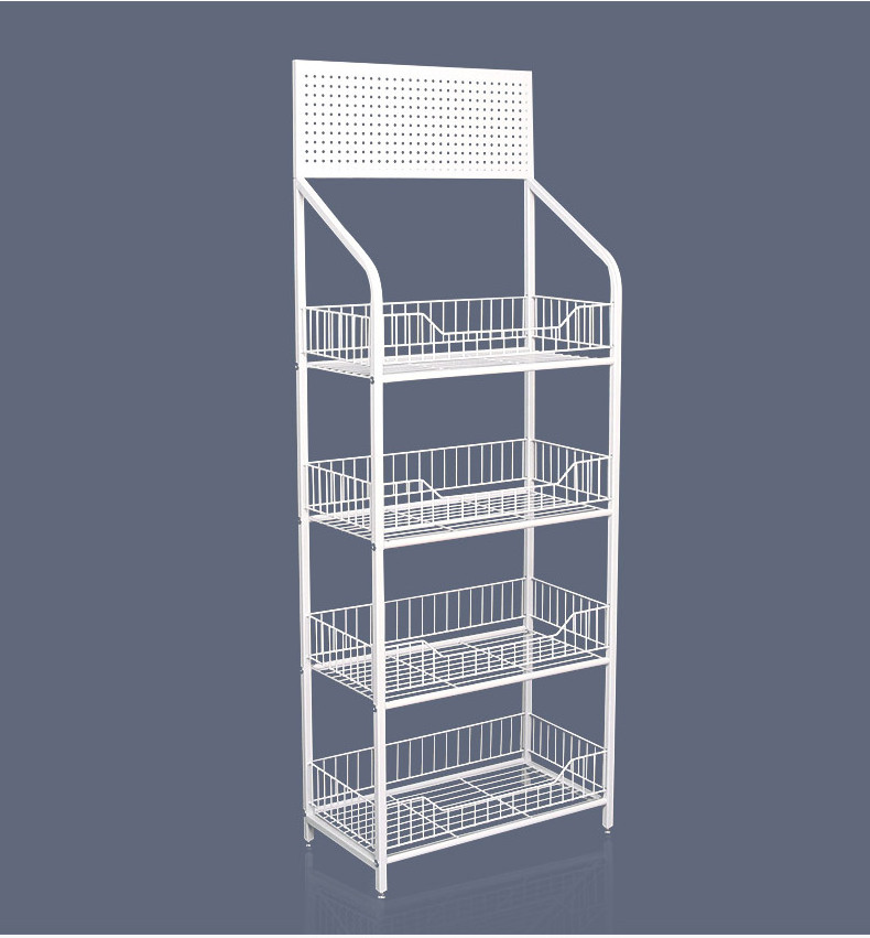 Floor 4 tier Supermarket shelf grocery store snack display rack with pegboard