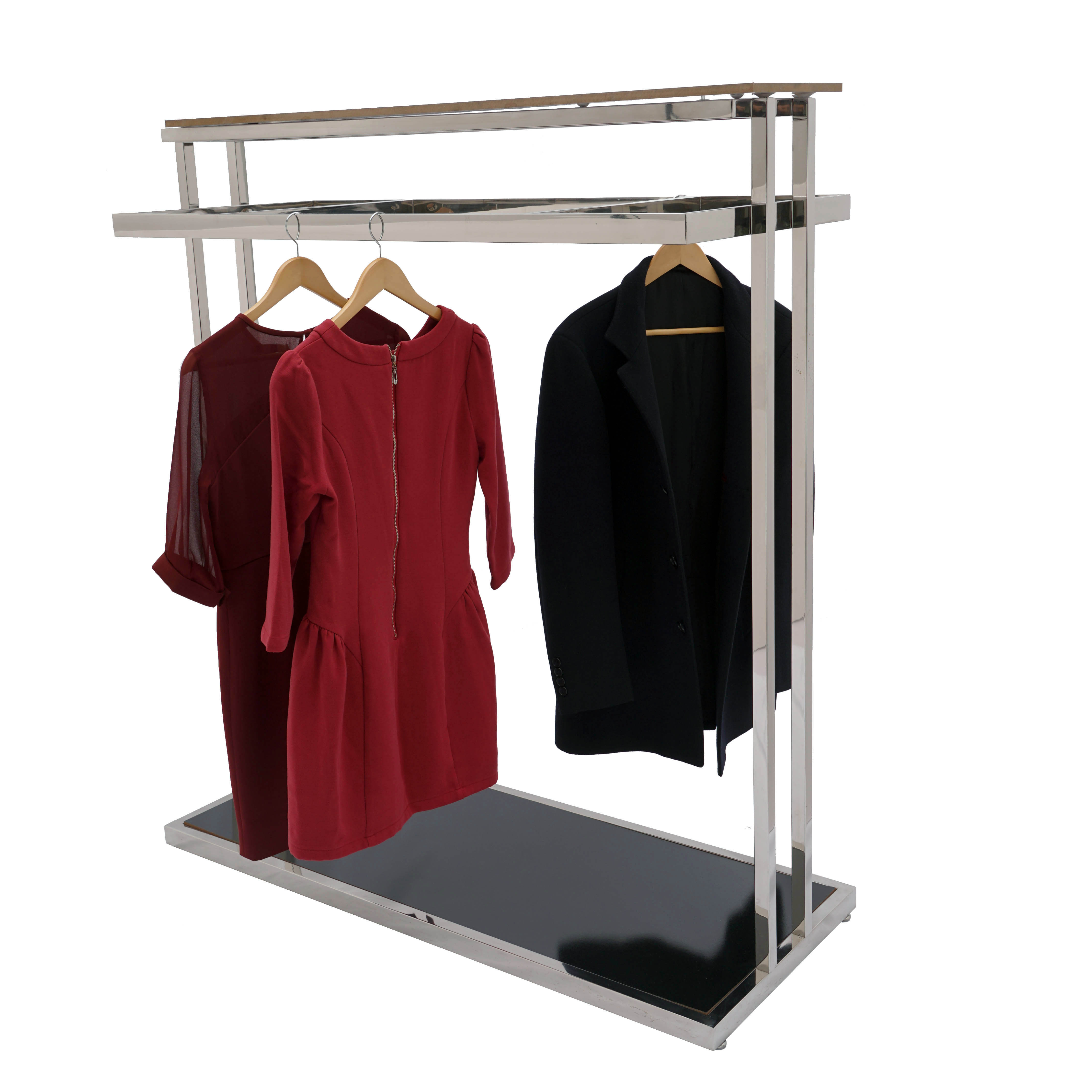 Custom Stainless Steel Double Rod Hang rail Department Store Style Clothes/Garment Floor Display Rack