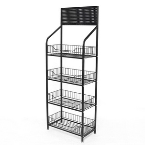 Floor 4 tier Supermarket shelf grocery store snack display rack with pegboard