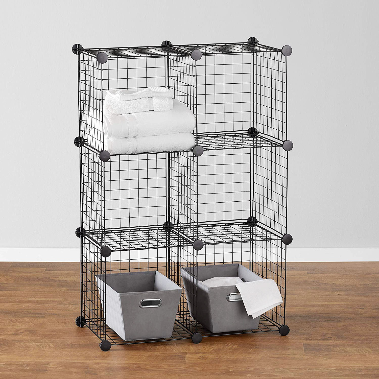 6-Cube Wire Grid Storage Shelves Black Wire Cube Storage Organizer