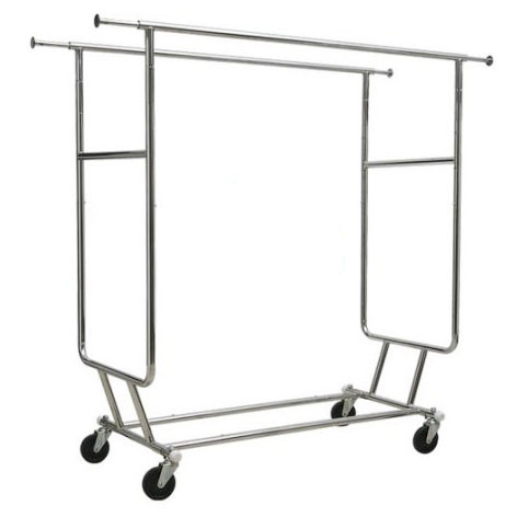 Commercial Clothing Garment Rack Rolling Collapsible Rack Hanger Holder Heavy Duty Double Rail Clothes Rack