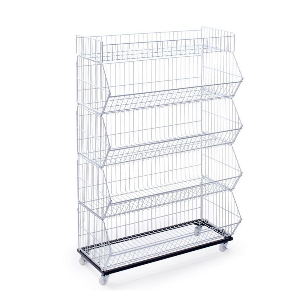 500mm 5 tiers basket storage wire shelving white supermarket shelves