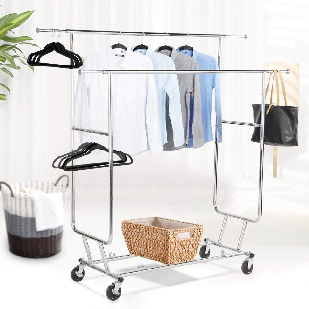 Commercial Clothing Garment Rack Rolling Collapsible Rack Hanger Holder Heavy Duty Double Rail Clothes Rack