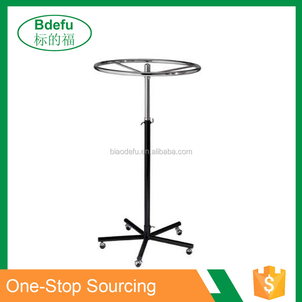 Metal Round Garment Stand Circular Clothing Store Display Rack with Four Wheels