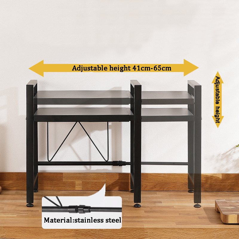 Expandable Microwave Oven Rack 3-Tier Kitchen Counter Shelf Organizer with 3 Hooks Adjustable Stainless Steel Microwave Shelf