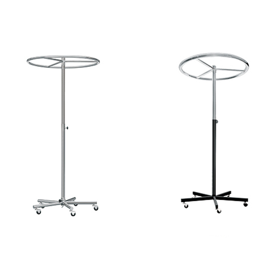 Metal Round Garment Stand Circular Clothing Store Display Rack with Four Wheels