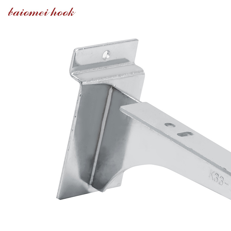 Manufacturer customized metal chrome slatwall hook shelf bracket for glass or wood shelf