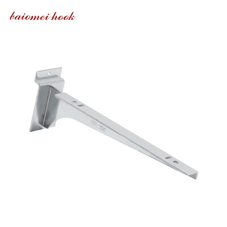 Manufacturer customized metal chrome slatwall hook shelf bracket for glass or wood shelf