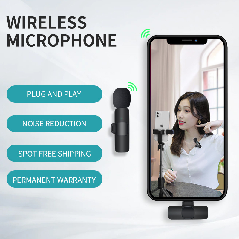 2022 New 1 Drag 2 Microphone Lavalier 2.4GHz 2 in 1 Portable Mini Microphone Wireless Recording Microphone for iPhone