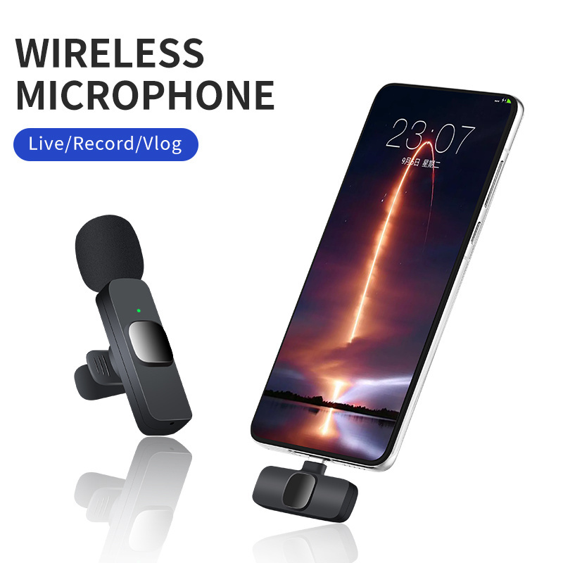 2022 New 1 Drag 2 Microphone Lavalier 2.4GHz 2 in 1 Portable Mini Microphone Wireless Recording Microphone for iPhone