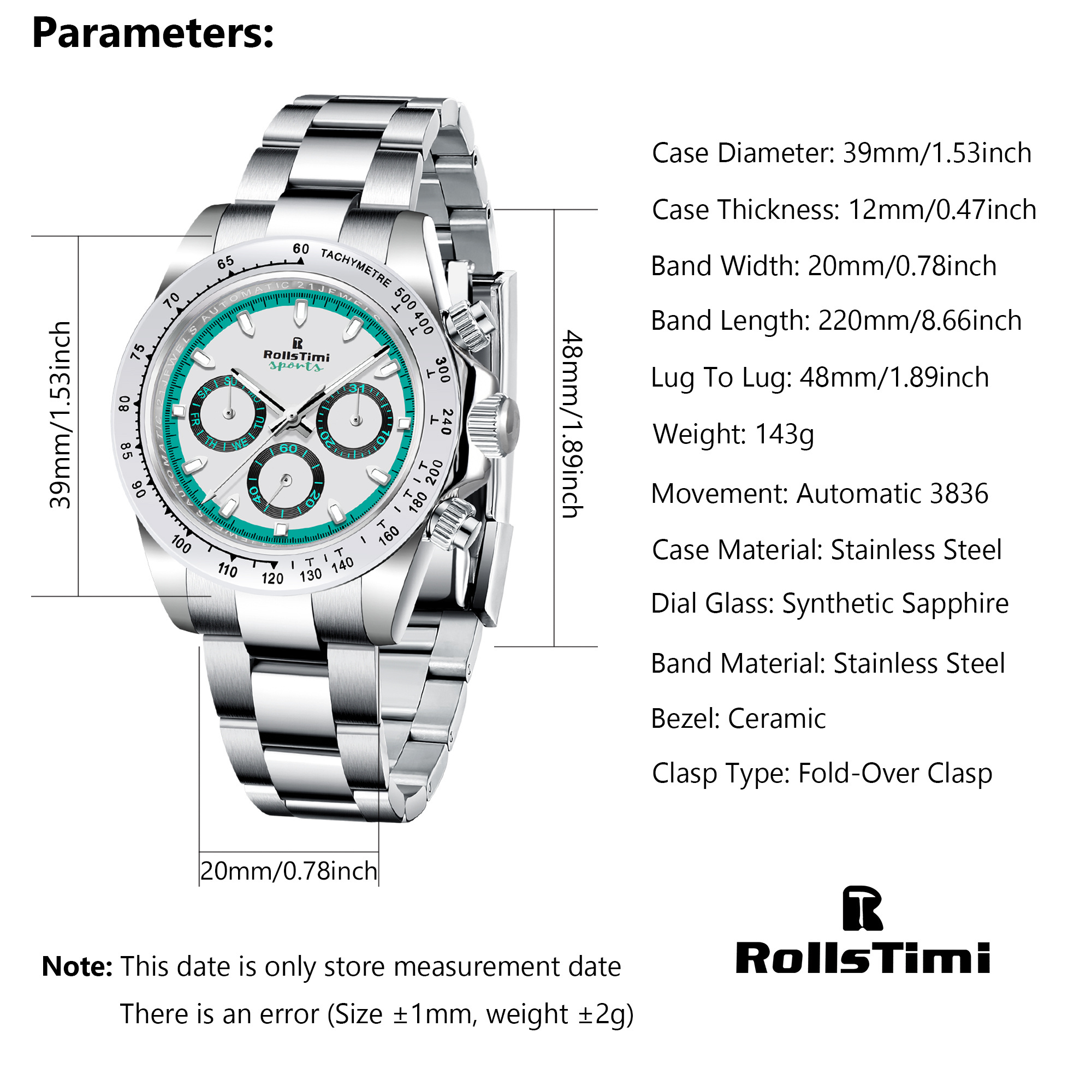 2024 Rollstimi RT137 Luxury Men Automatic Mechanical Watches Fashion Sport Stainless Steel 100M Waterproof Wrist Watches relojes