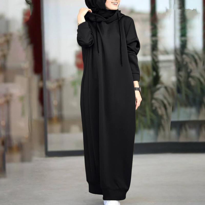 Fashion Warm Malaysia Fleece Hoodie Islamic Women EID Chiffon Abaya Thick Fleece Long Sleeve Hooded Muslim Dress Abaya