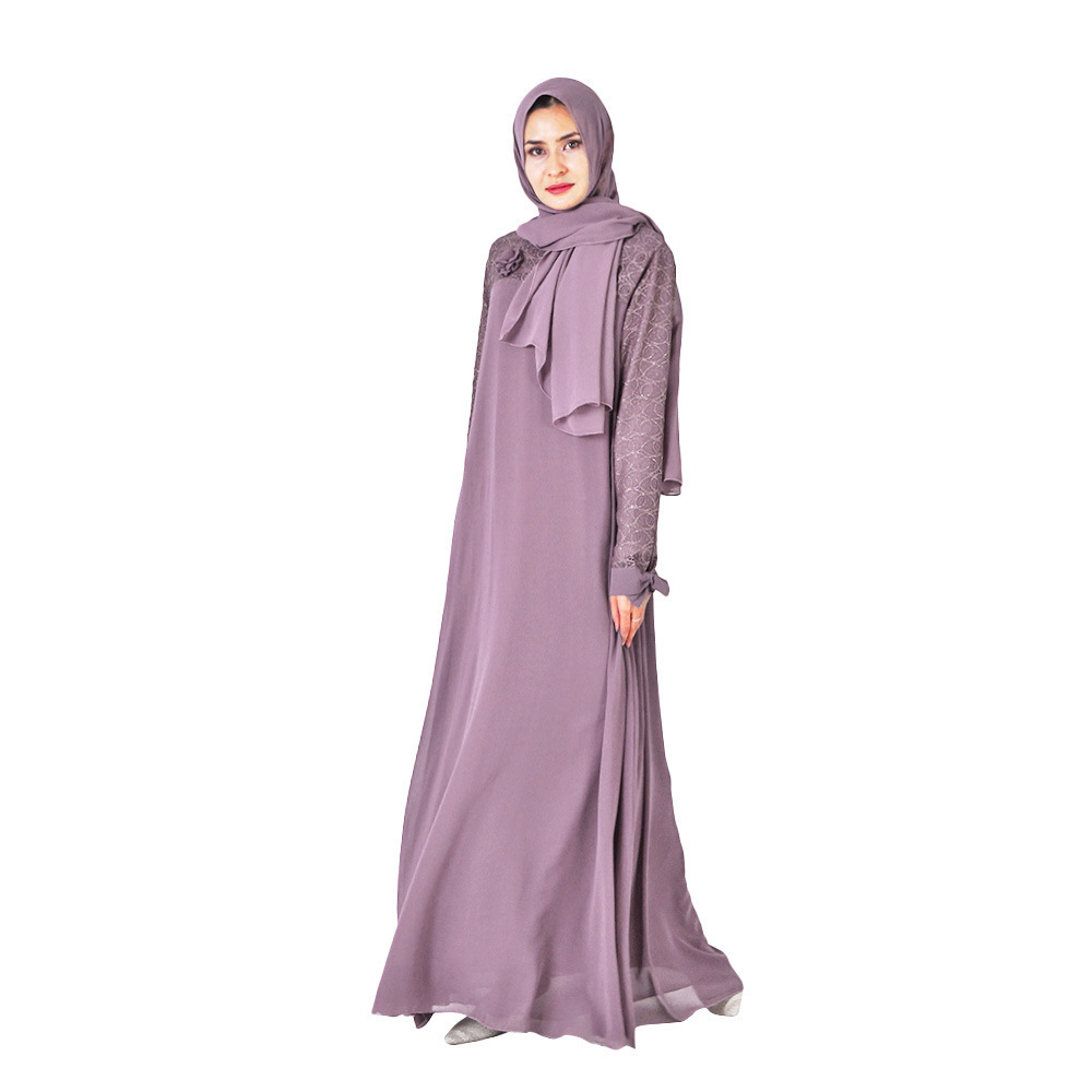 Islamic Women's Plus Size Abaya Ramadan Dress with Gauze Skirt Lace Middle East Robe Long Skirt for Muslim Women