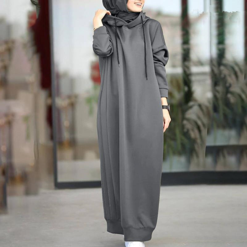 Fashion Warm Malaysia Fleece Hoodie Islamic Women EID Chiffon Abaya Thick Fleece Long Sleeve Hooded Muslim Dress Abaya