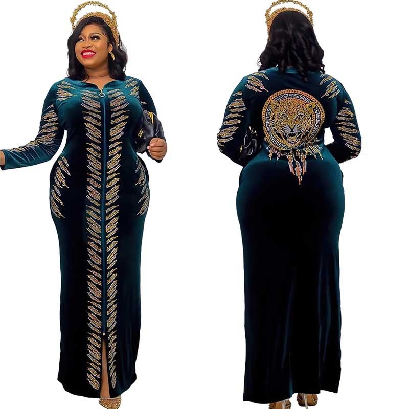 Bicomfort Luxury Velvet Long Sleeved Party Evening Dress American and Middle Eastern Muslim rhinestone black open abaya