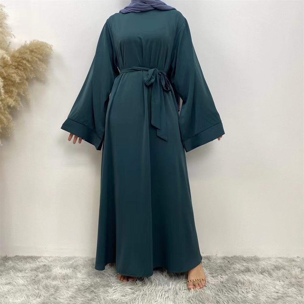 Wholesale Middle East Dubai Clothing Turkey EID Robe Solid Color Ramanda Open Polyester Chiffon Abaya Women Muslim Dress