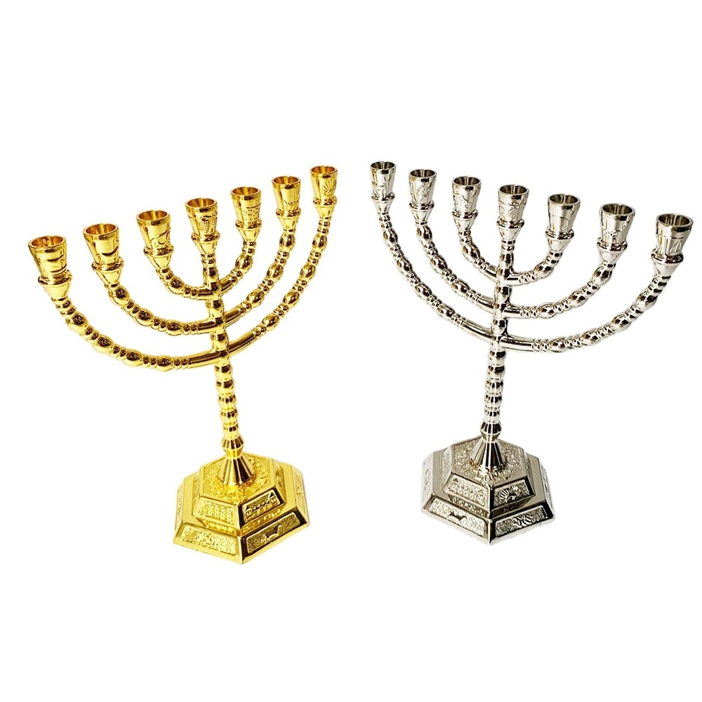 3 Sizes Jewish Gold Silver Menorah Candle-holders Religions Candelabra Hanukkah Candlesticks 7 Branch Brazo Candle Holder