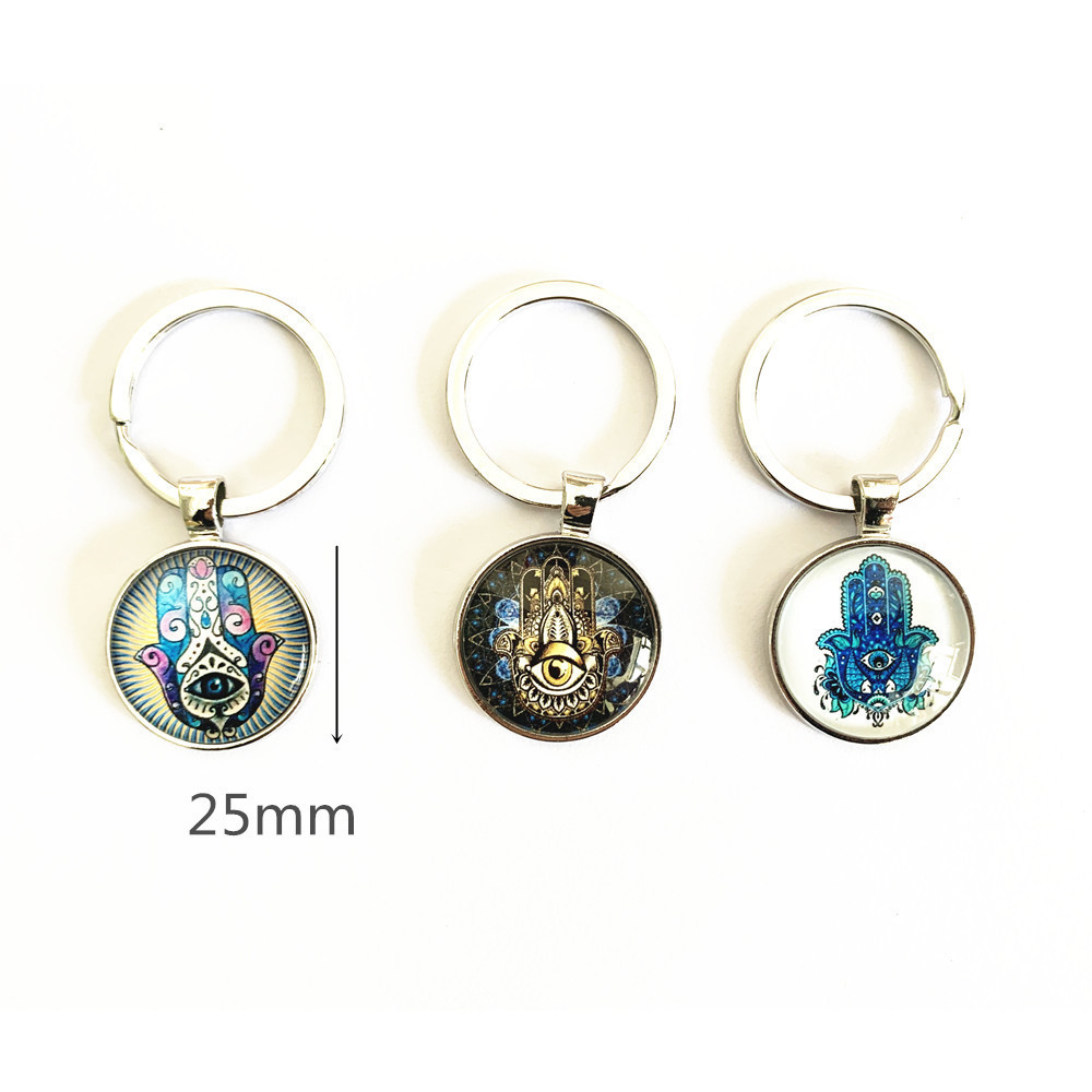 Fatima Hand Keychain Glass Decoration Pendant Key Chain Muslim Ramadan Gift