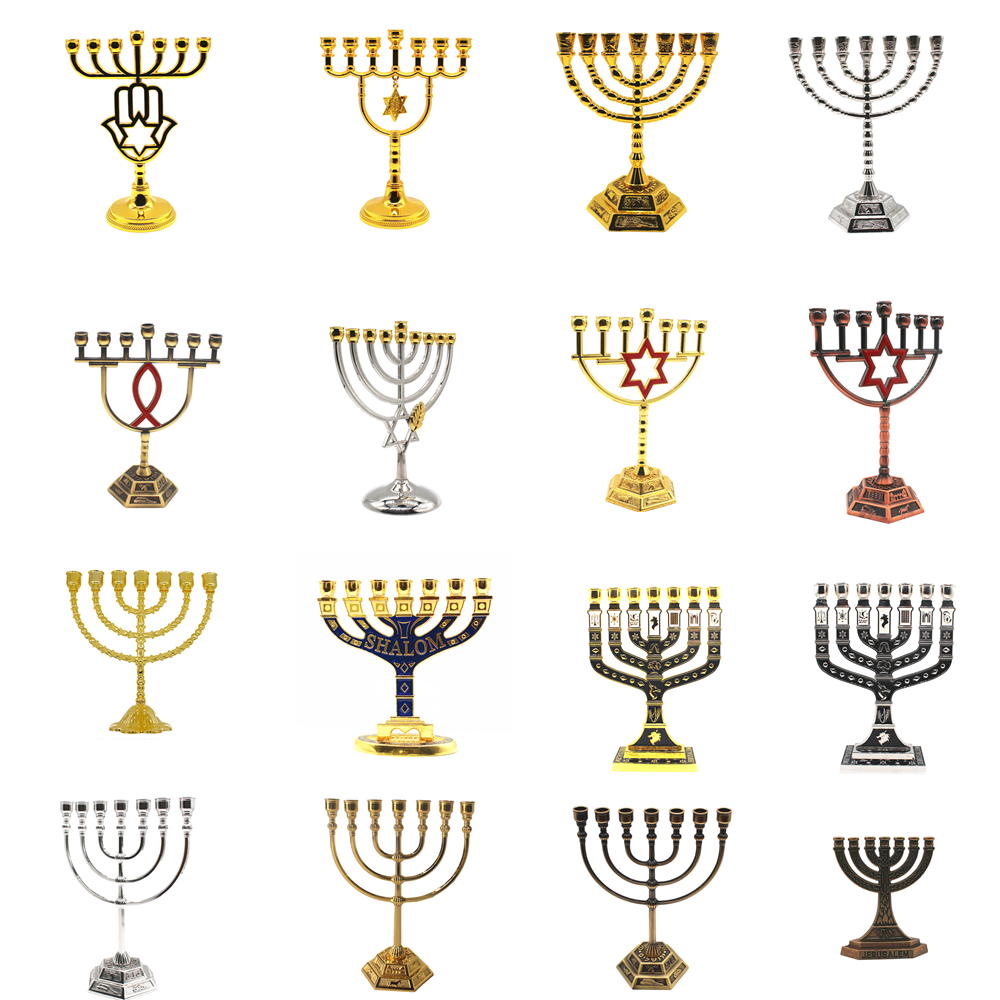 3 Sizes Jewish Gold Silver Menorah Candle-holders Religions Candelabra Hanukkah Candlesticks 7 Branch Brazo Candle Holder