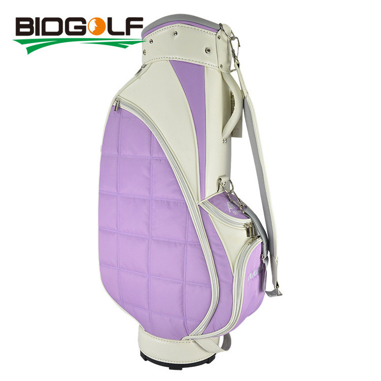 OEM Custom LOGO Nylon PU Leather Tour Cart Bag Pink Purple Stand Golf Bags For Ladies