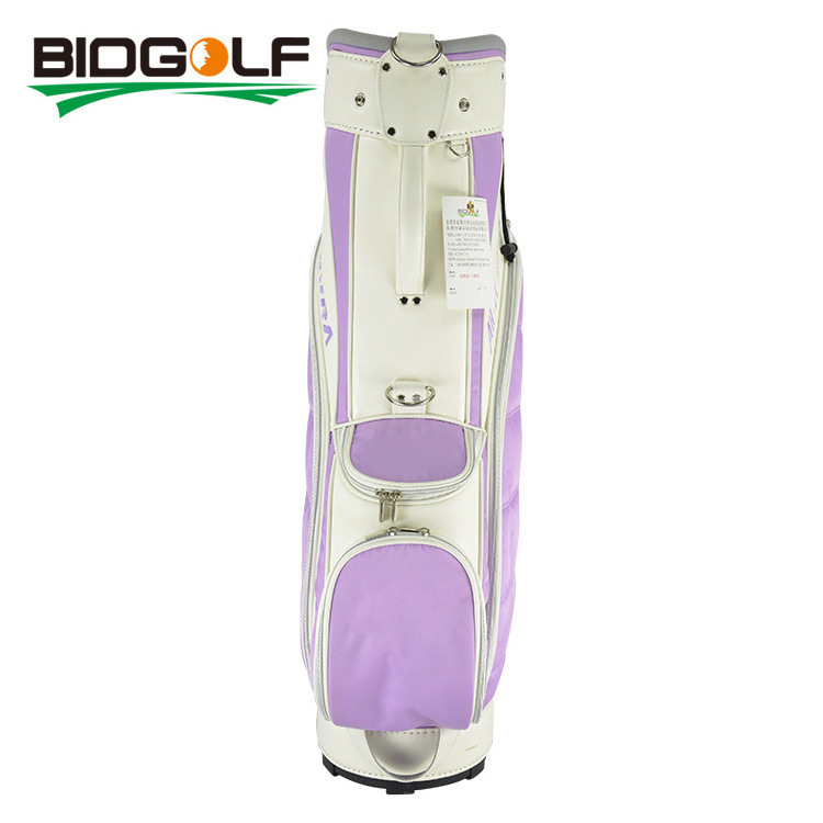 OEM Custom LOGO Nylon PU Leather Tour Cart Bag Pink Purple Stand Golf Bags For Ladies