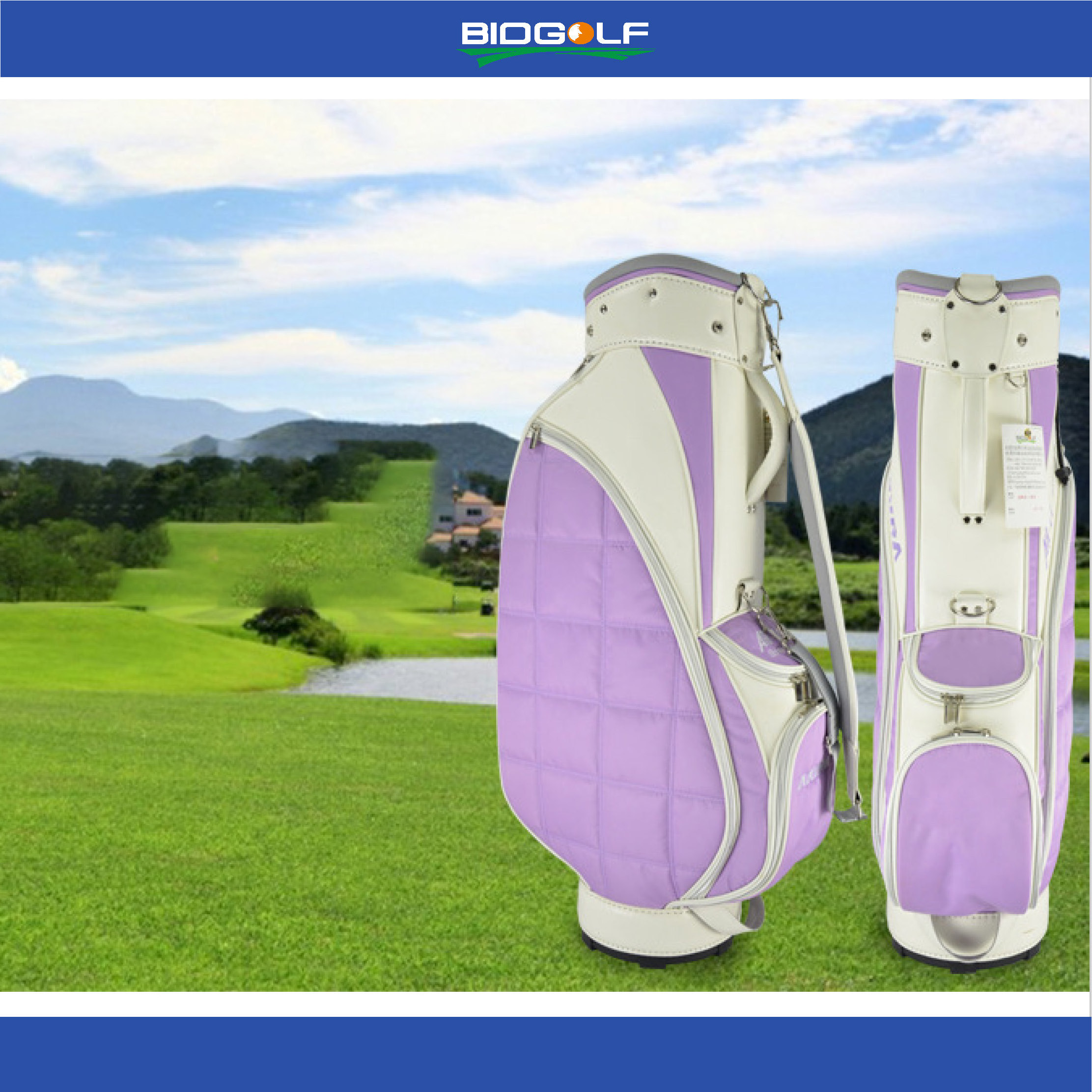 OEM Custom LOGO Nylon PU Leather Tour Cart Bag Pink Purple Stand Golf Bags For Ladies