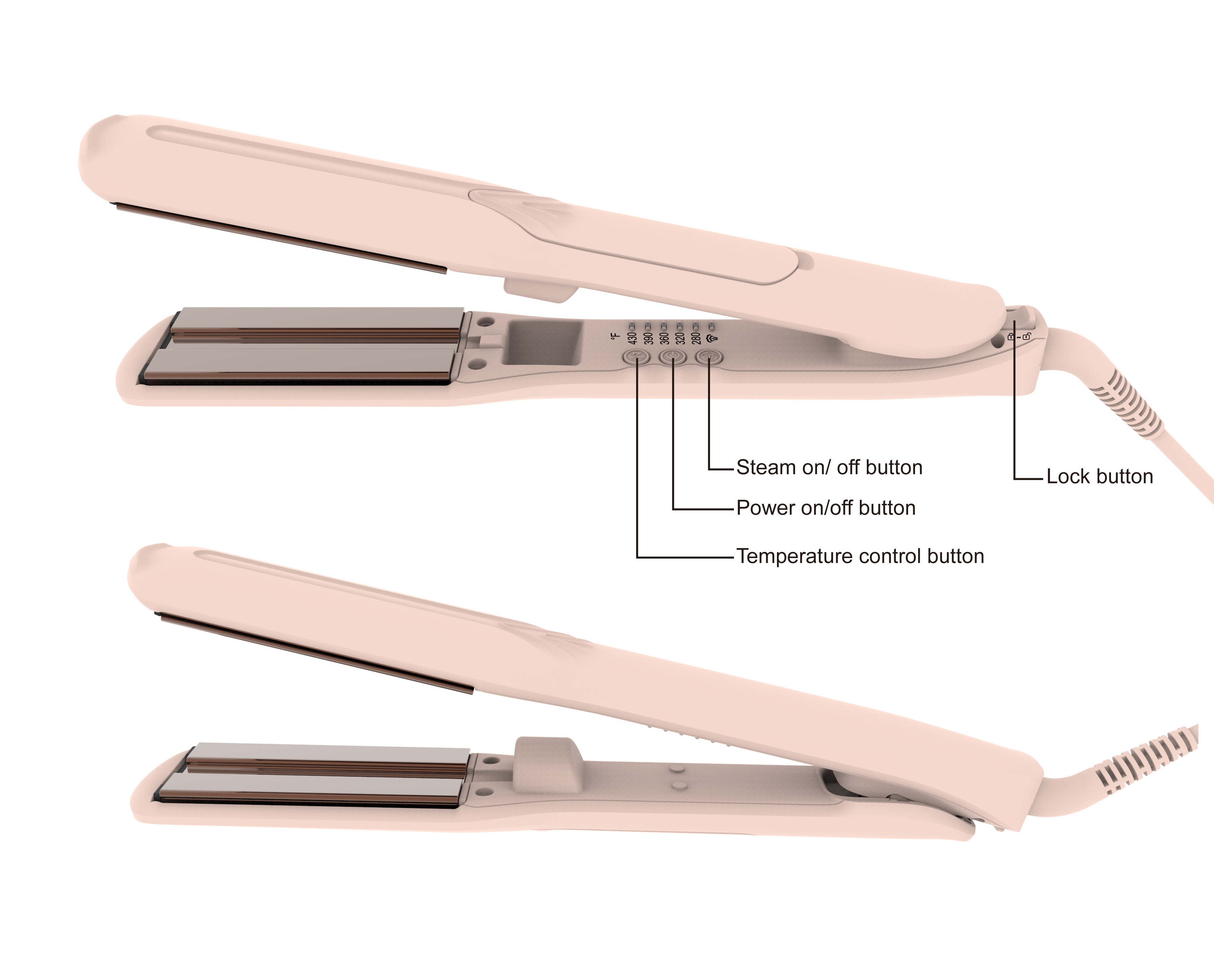 Pro 65 W water titanium coating wide plate infrared flat iron hair straightener steam PTC heater plate with LCD display