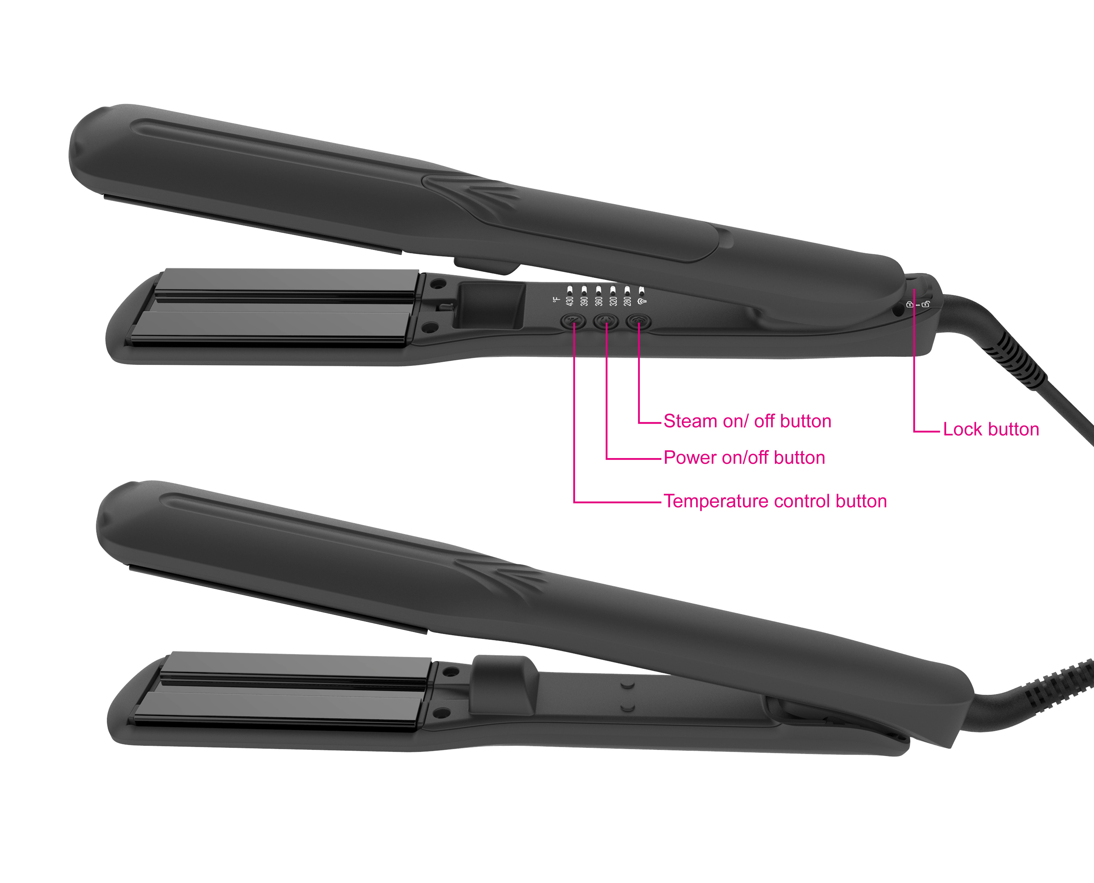 Pro 65 W water titanium coating wide plate infrared flat iron hair straightener steam PTC heater plate with LCD display