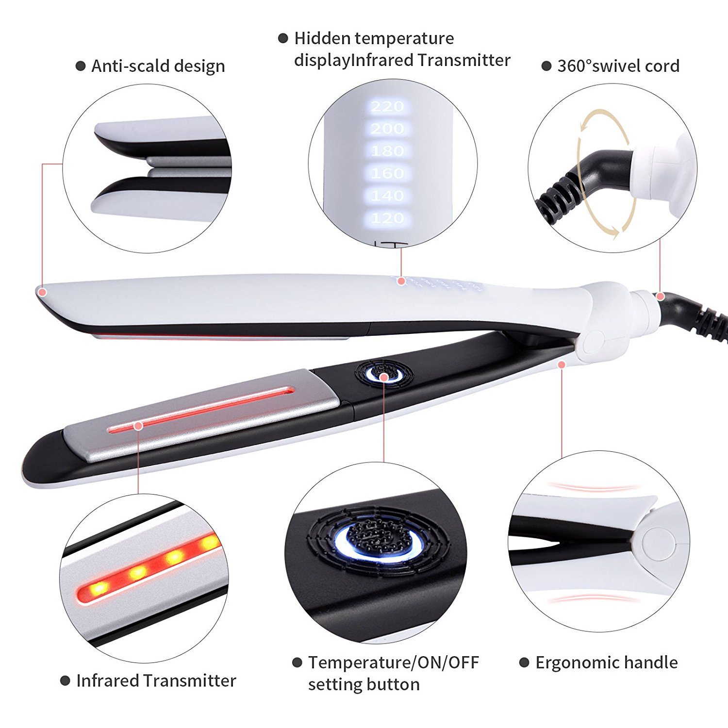 ceramic custom led 450 degrees hair straightener intertek infrared flat iron