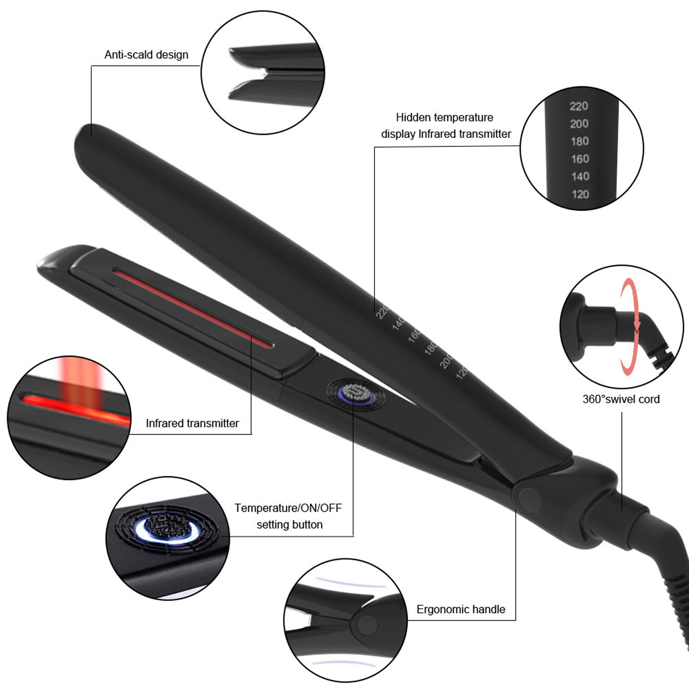 Hot selling LED Infrared hair straightener Professional ceramic coating plate flat iron Hair Straightener