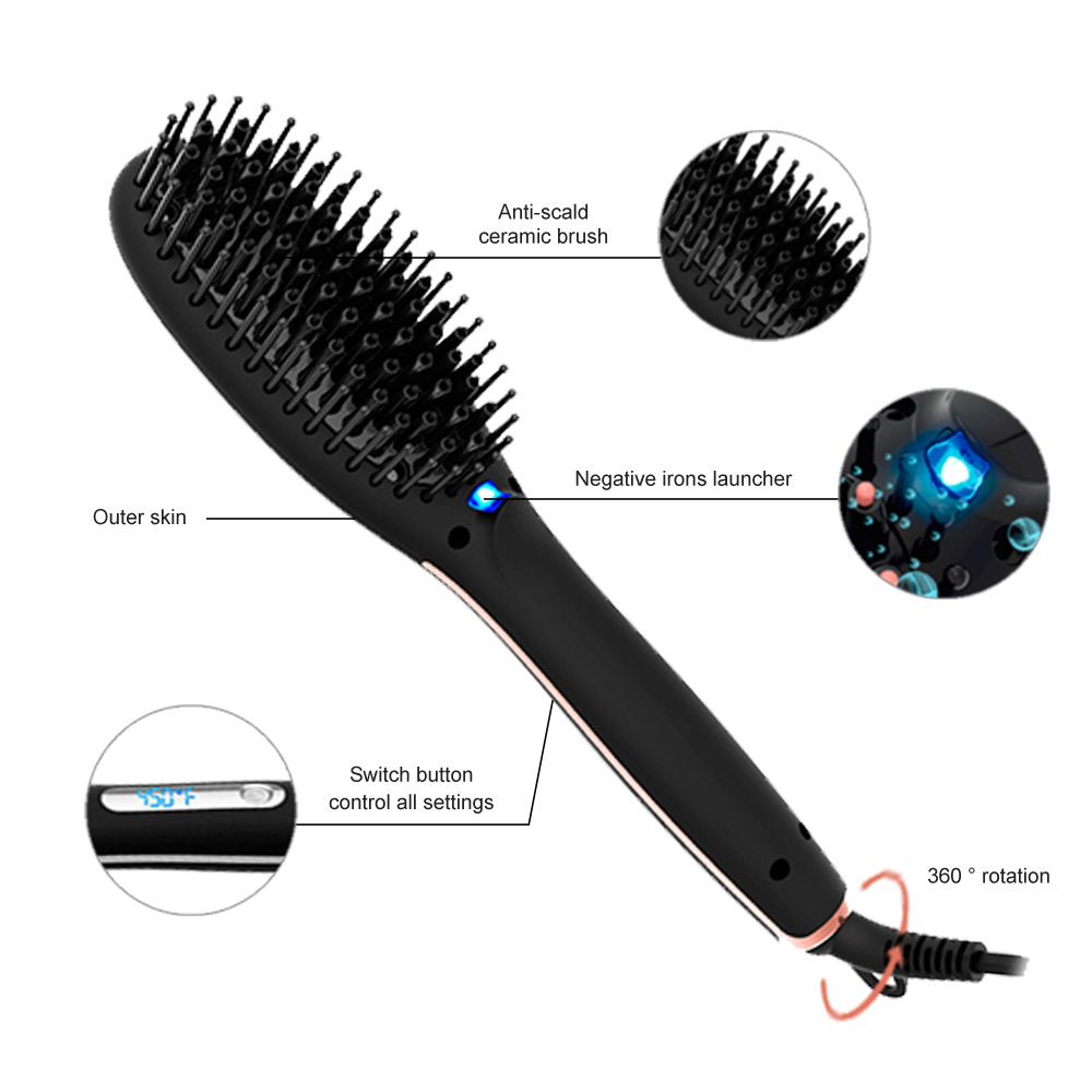 Bidisco 450F Ionic Hair Brush Hair Straightening Brush Fast Ceramic Hair Straightener Brush