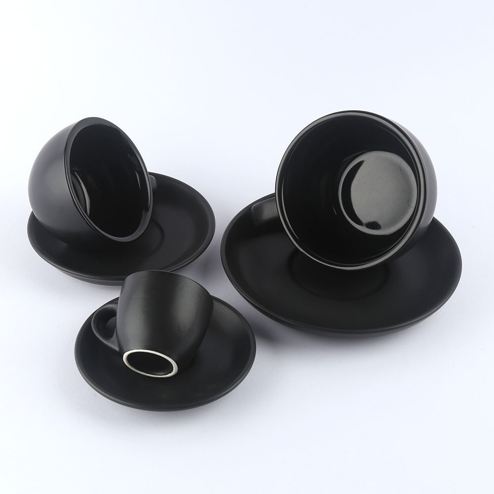 Matte Black Ceramic Porcelain Espresso Cappuccino Cup and Saucer Set