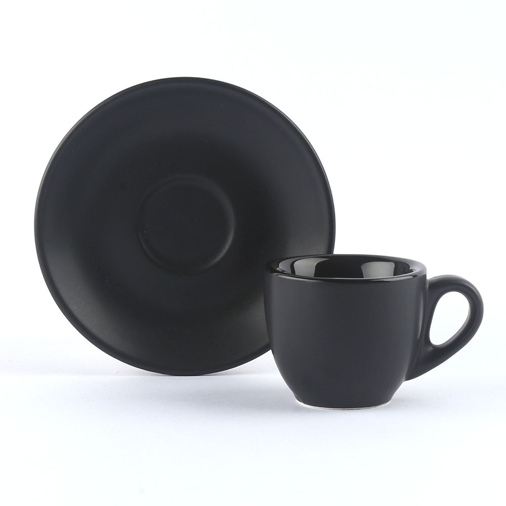 Matte Black Ceramic Porcelain Espresso Cappuccino Cup and Saucer Set