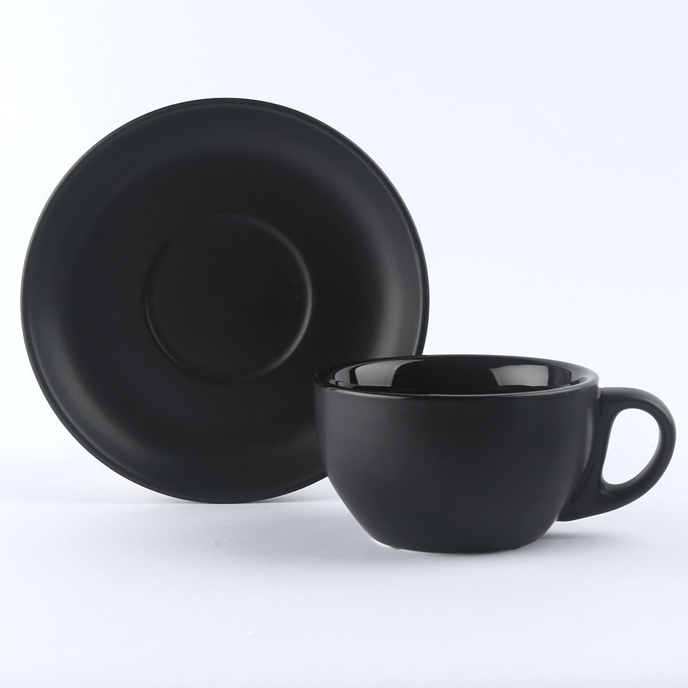 Matte Black Ceramic Porcelain Espresso Cappuccino Cup and Saucer Set