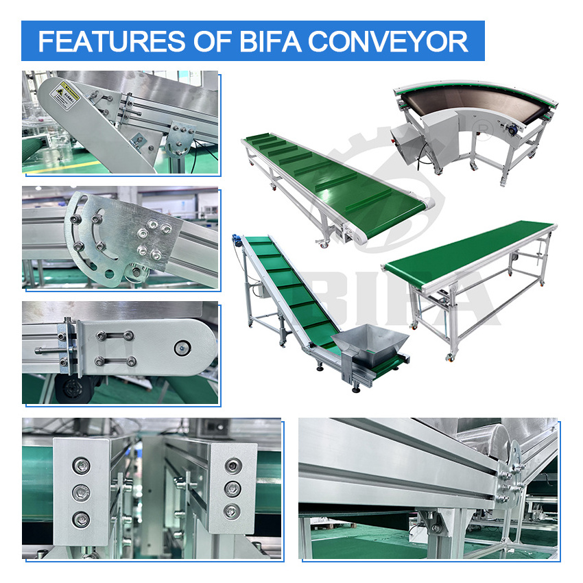 Bifa OEM PVC Stainless Steel Belt Conveyor Automatic Motorized Feeder Conveyor with Guardrail