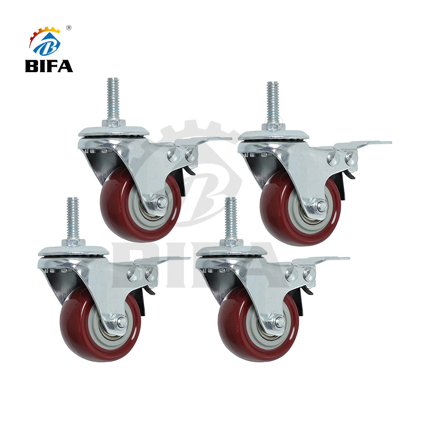 Bifa 3 4 5 Swivel Caster Wheels 300lbs with Top Plate Bearing Heavy Duty On Red Polyurethane Wheels