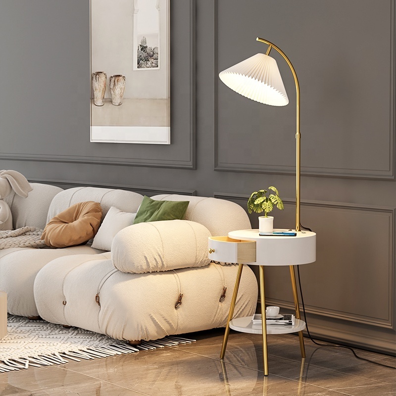 Metal with Table Curve Floor Lamp Golden  Bulbs Iron & Fabric Shade High Quality Custom Living Room Modern floor lamp