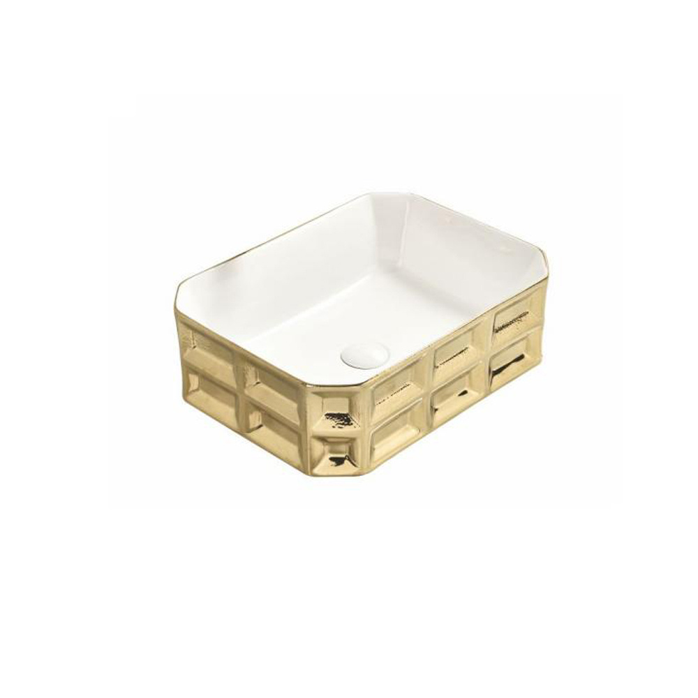 Hot selling new design rectangular porcelain bathroom black and gold sink washing art basin