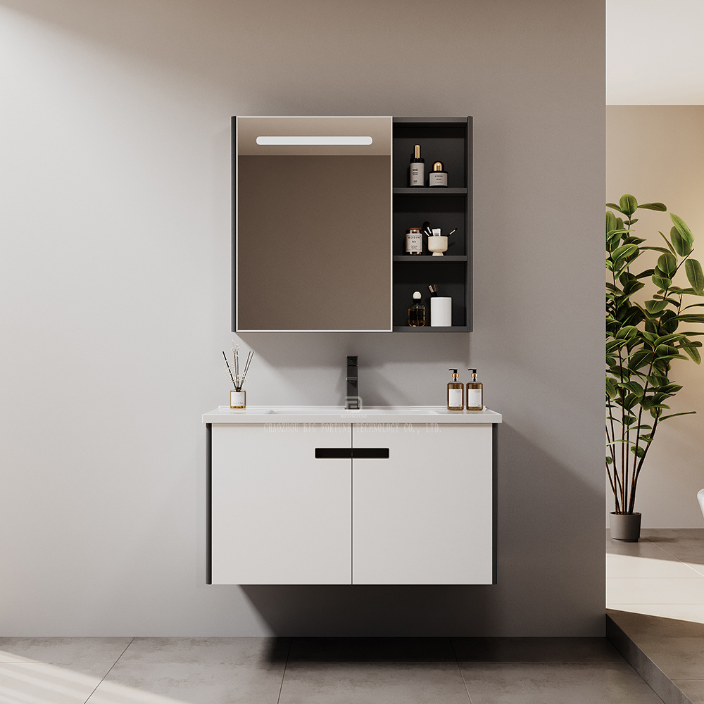 High end furniture stainless steel wall bathroom cabinets sanitary ware bathroom vanity with ceramic sink