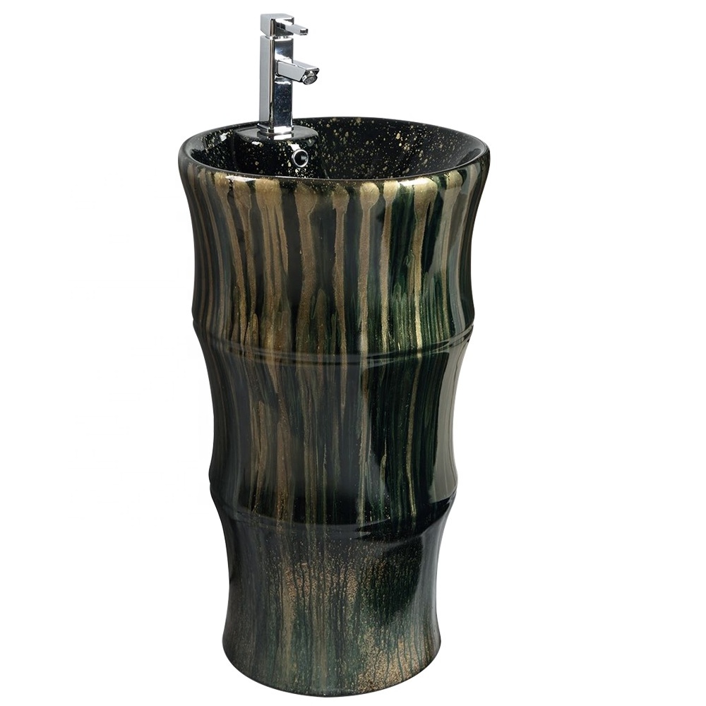 Wholesale sanitary ware floor standing sink round circular pedestal wash basin ceramic freestanding basin