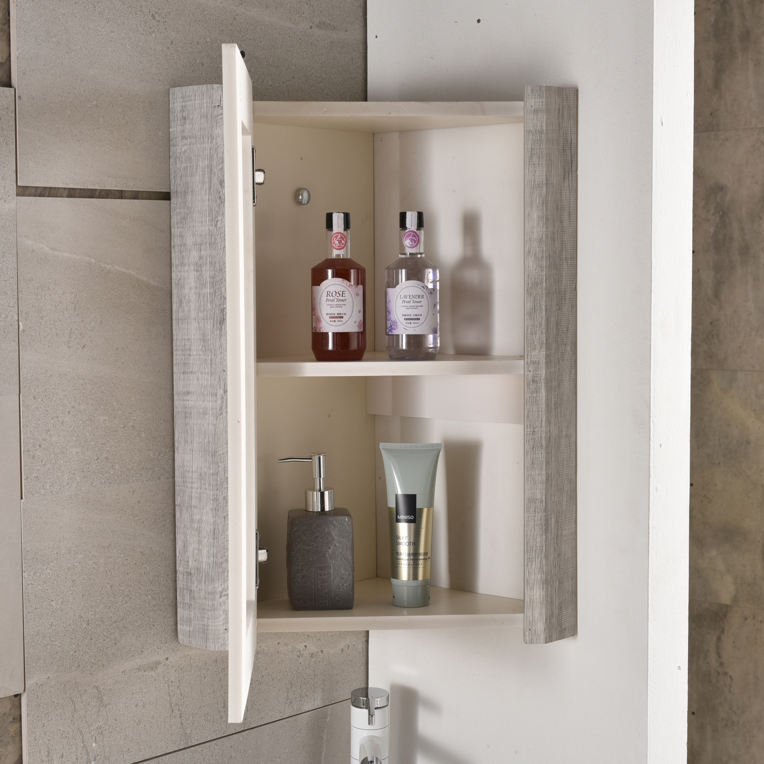 Modern triangle corner mini bathroom cabinets wall mounted pvc bathroom vanity with sink and mirror