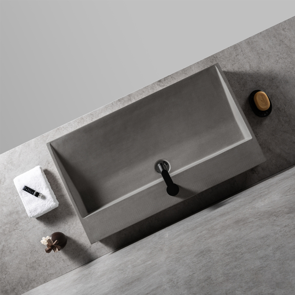 Handmade cement wash basin durable countertop bathroom sink rectangle concrete sink basin