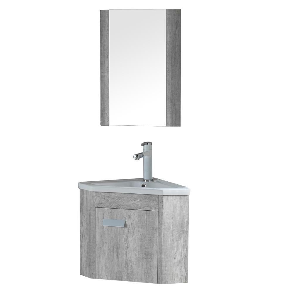 Modern triangle corner mini bathroom cabinets wall mounted pvc bathroom vanity with sink and mirror