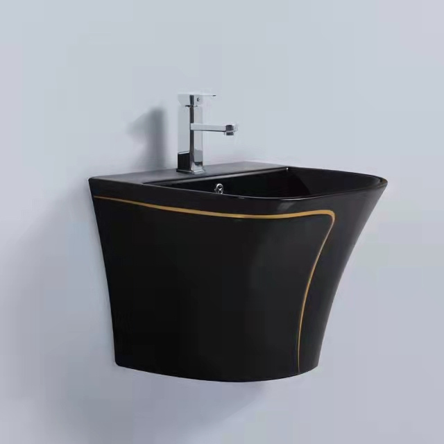 Modern style luxury wall hung basin pedestal sink one piece black toilet bowl bathroom ceramic toilet set