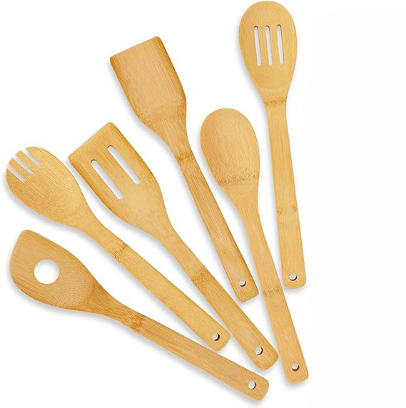 Wholesale Bamboo Kitchen Utensils Set Stir-Fry Spatula Non-Stick Cookware Apartment Essential Wooden Cooking Spoon