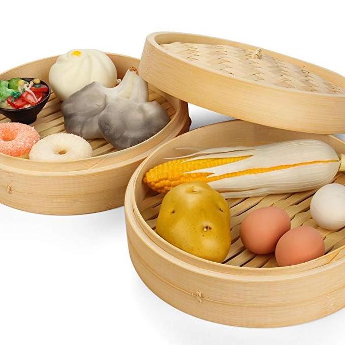 wholesale chinese 2 tier mini bamboo steamer basket with cover 10inch for household or breakfast shop  bamboo steamer