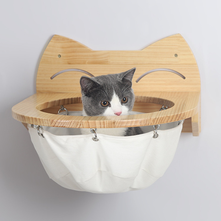 Wooden cat rack wall mounted curved hammock jumping platform round cat wall shelves cat climb frame toy