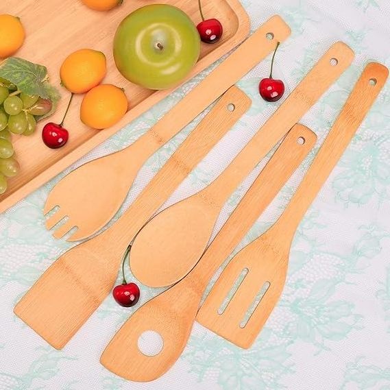 Wholesale Bamboo Kitchen Utensils Set Stir-Fry Spatula Non-Stick Cookware Apartment Essential Wooden Cooking Spoon